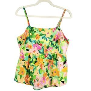 Sanctuary Size L Tie Back Tank‎ Top Green Pink Tropical Floral Vacation Beach